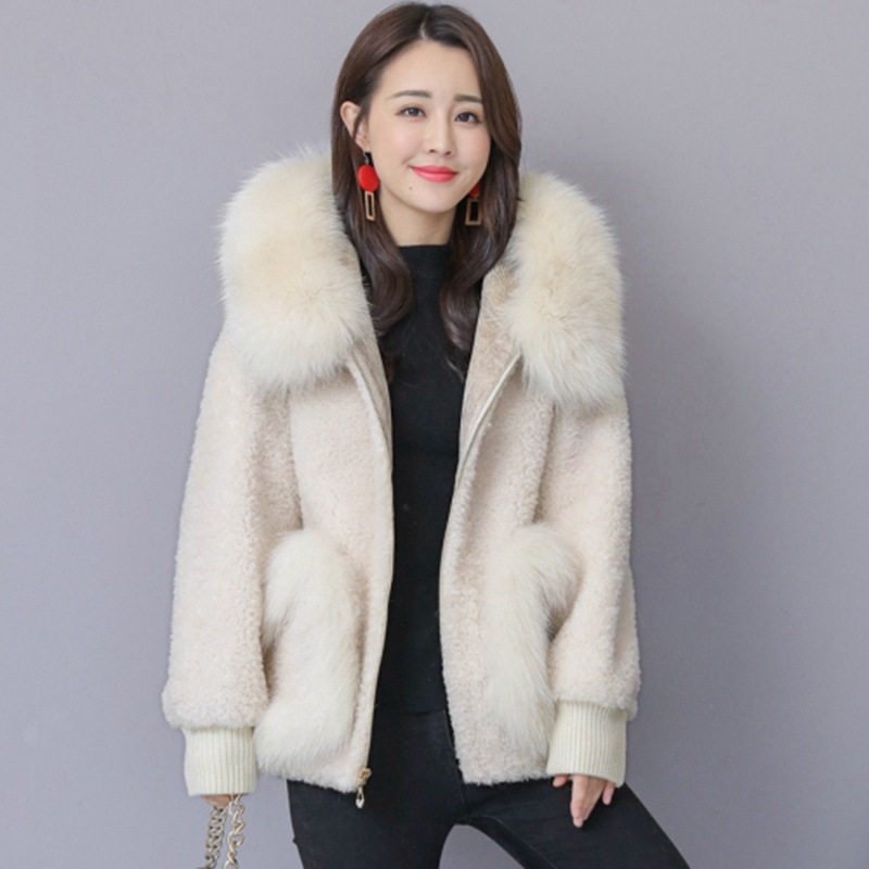 2020年时尚秋冬新款海宁皮草羊剪绒大毛领翻领皮草