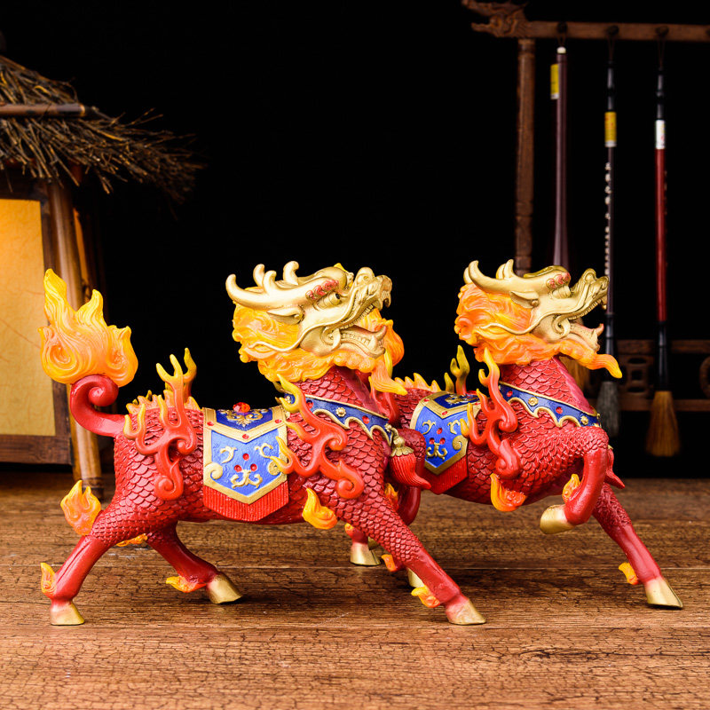 摆件盛凡火麒麟黄铜麒麟一对家居客厅玄关装饰摆件