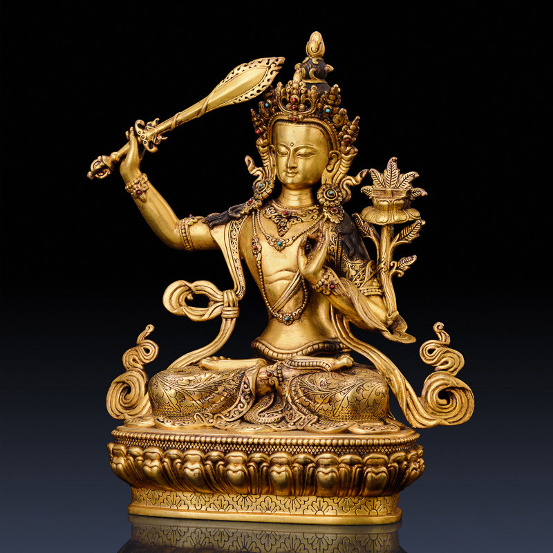 盛凡文殊普佛像黄铜鎏金密宗文殊菩萨家用供奉摆件