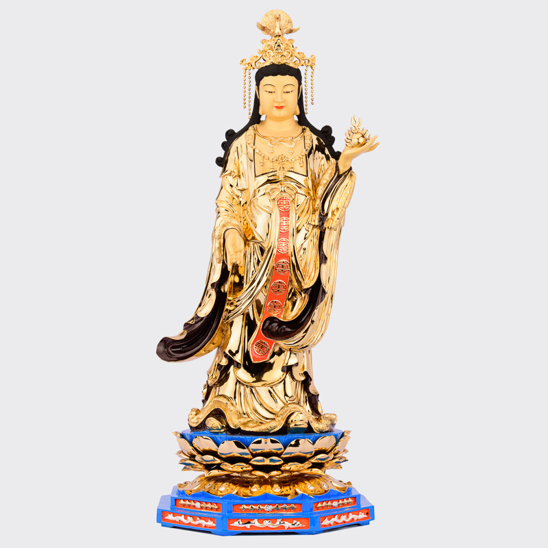 台湾盛凡吉祥天女摆件铜鎏金吉祥天母像护法女神功德