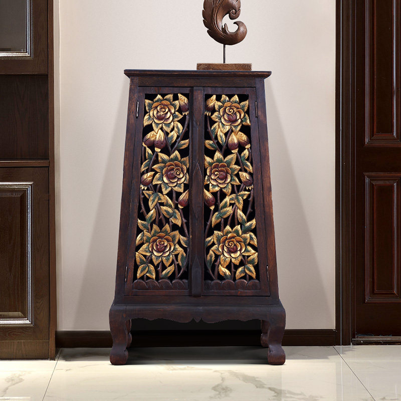 泰域 泰国手工镂空雕花客厅玄关门厅装饰柜子 东南亚风格实木家具