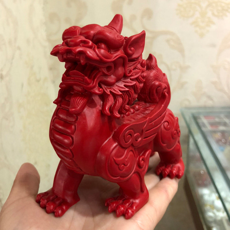 天然朱砂单角兽摆件貔貅火麒麟麒麟兽朝天单个开业摆件