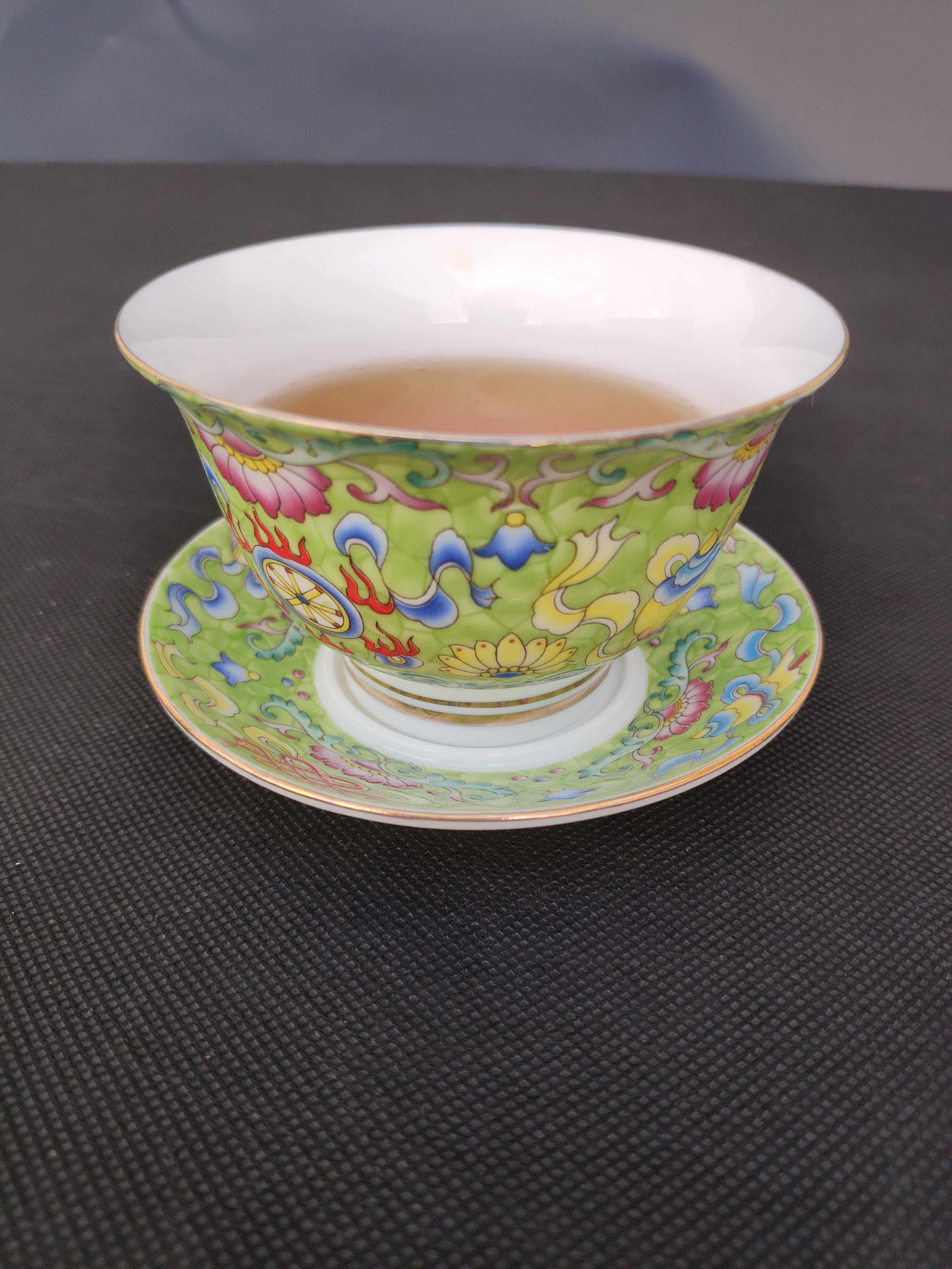 景德镇陶瓷古董茶杯茶碗茶具三才盖碗老厂金盖碗彩描盖碗