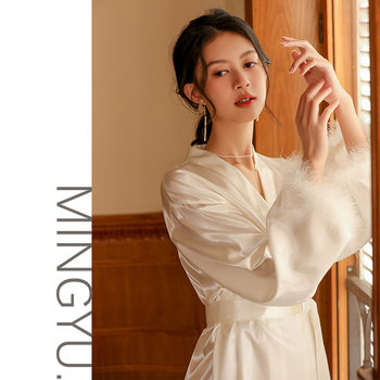 dressing gown summer bride wedding pajamas nightgown ສອງສິ້ນຊຸດແມ່ຍິງ sexy ແລະສະດວກສະບາຍ feather ບາງ nightgown wedding