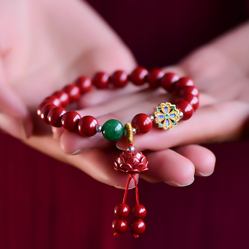 莲花天然朱砂手链女高含量帝王砂手串干青本命年手链