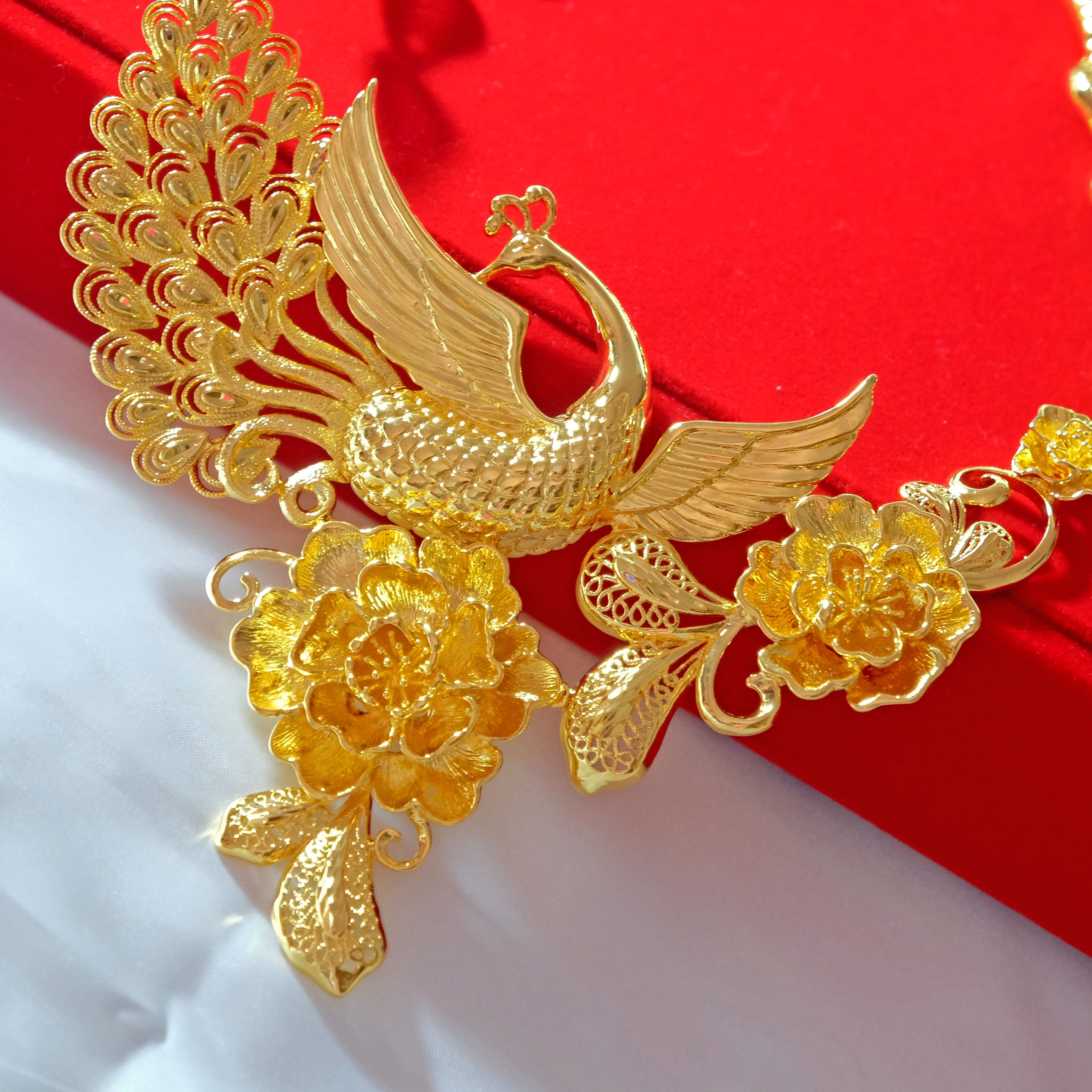 霸气大号凤凰牡丹花牌项链套装镀黄金新娘项链几可乱真结婚金橱窗