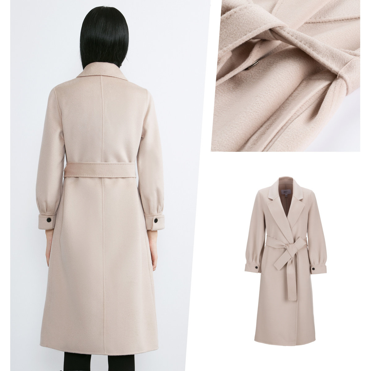 nexy.co/奈蔻100%羊毛双面呢大衣女中长款气质温柔风毛呢外套女