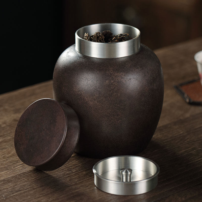 茶罐哲明德色锡罐本色锡制茶叶罐家用纯锡茄皮茶叶罐