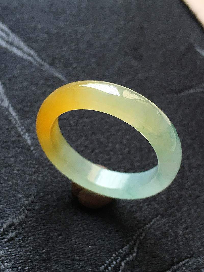 戒指缅甸翡翠冰种黄翡飘指环185mma货老种冰黄18号戒指