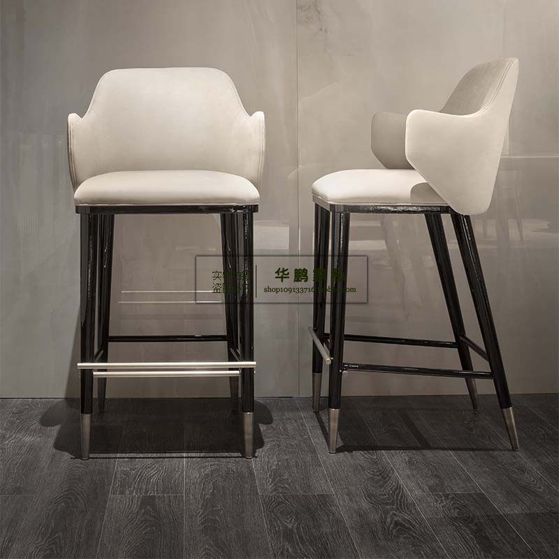 吧椅新款简约酒吧前台实木凳子家用现代布艺前台椅