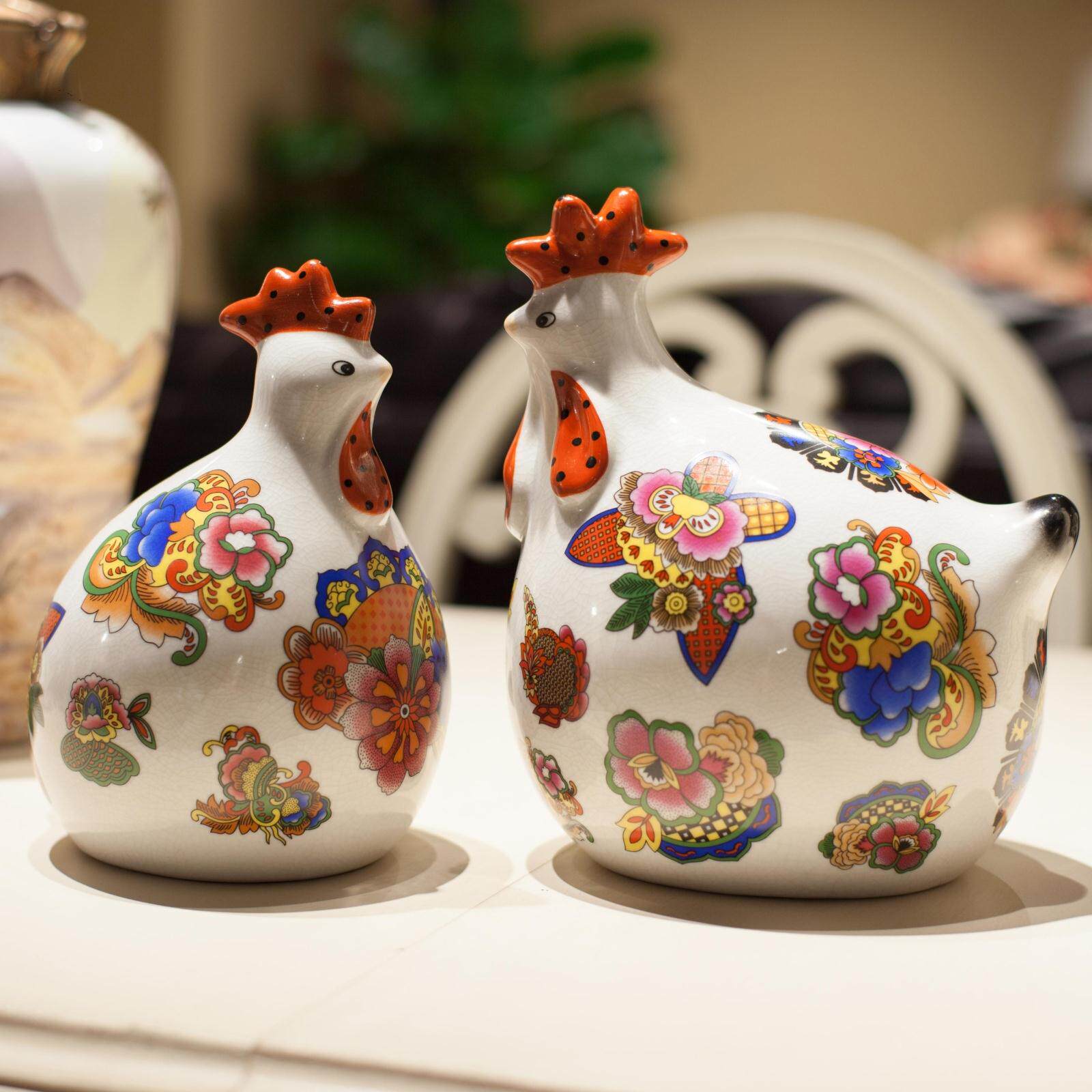 陶瓷鸡摆件 可爱对鸡家居饰品欧式新房装饰结婚礼物特色工艺品