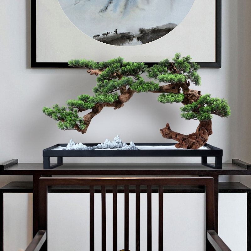 境泉样板房茶室山水禅意装饰玄关盆景新中式假山摆件