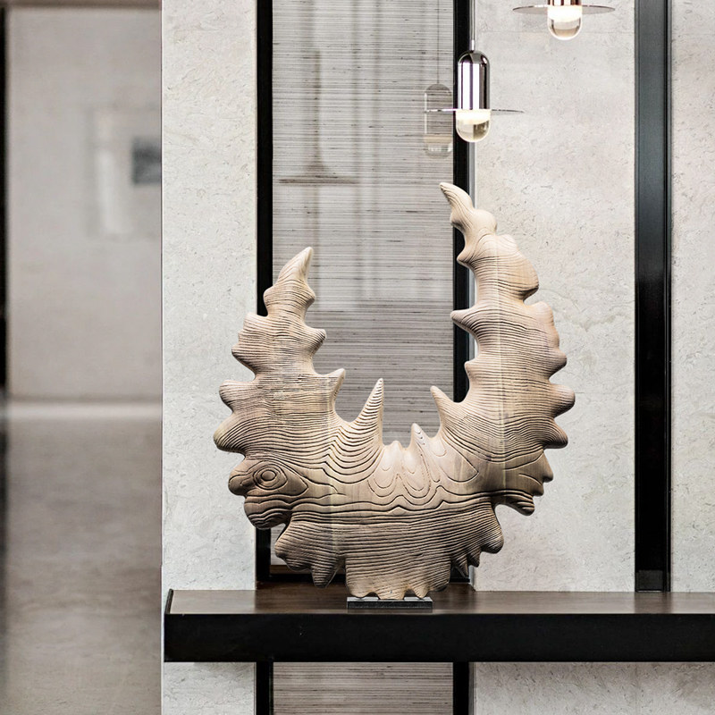 抽象木雕木雕工工艺品桌面摆件样板房客厅酒店大堂摆件