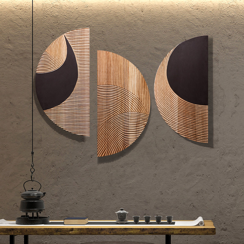 境泉实木雕刻抽象立体装饰画样板房玄关墙面艺术现代装饰画