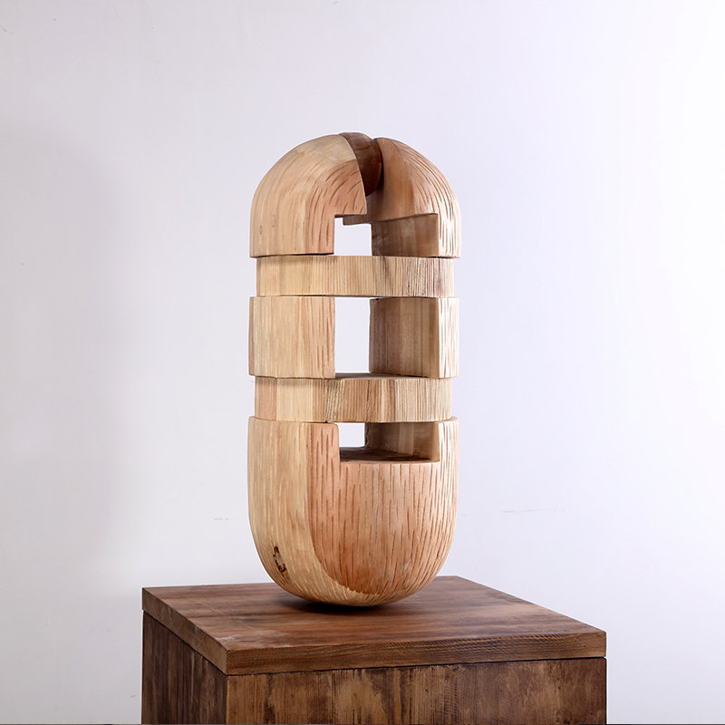 现代抽象艺术木雕摆件酒店前台样板房玄关落地摆件