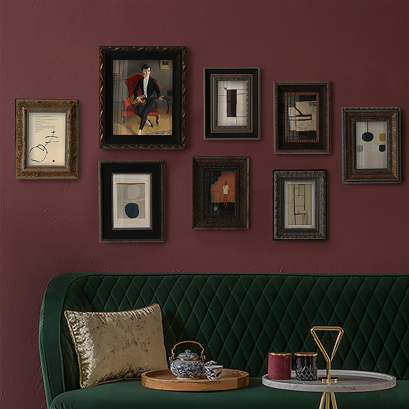 都多爱家美式复古照片墙客厅餐厅相片墙欧式实木相框组合创意挂墙