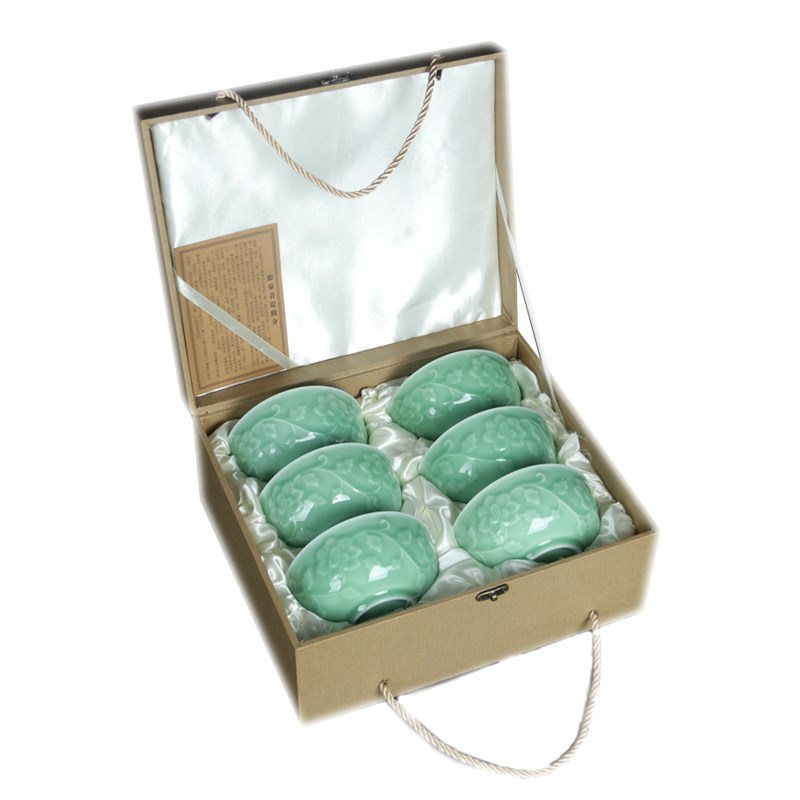 陶瓷瓷碗餐具小小利青瓷大号米饭饭碗6头礼盒碗