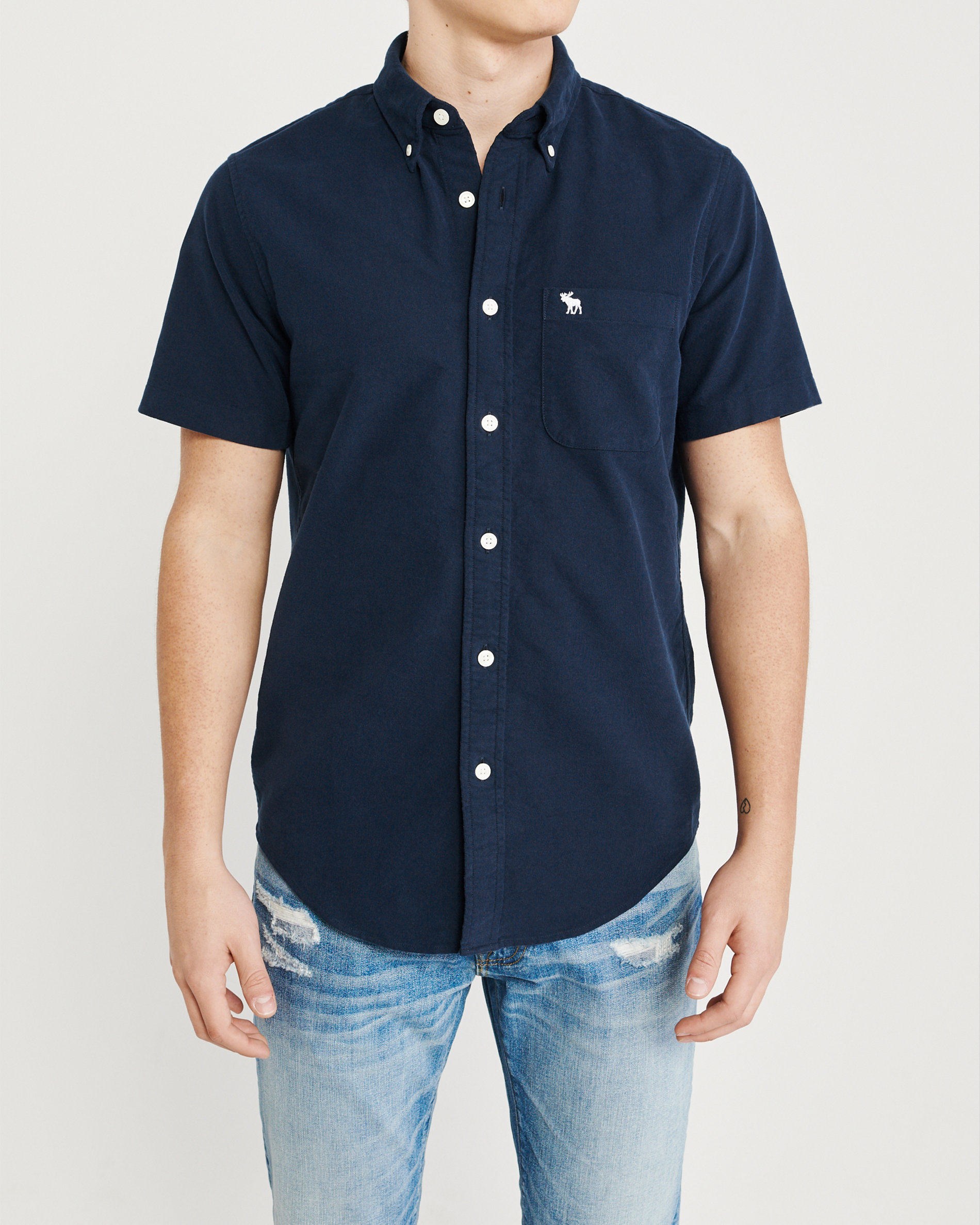 美国abercrombiefitch夏季af短袖衬衫纯棉商务衬衣衬衫