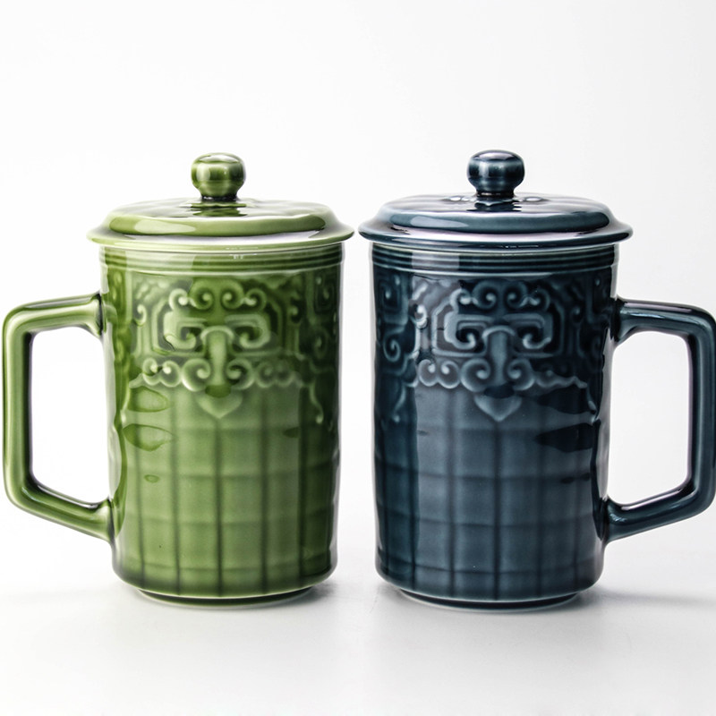 台湾乾唐轩活瓷瓷杯富贵高杯办公室带盖泡茶杯子茶杯