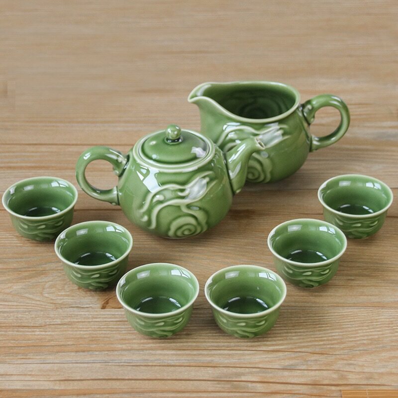 乾唐轩活瓷茶具行云流水1壶1茶海6杯陶瓷整套茶具礼盒装商务送礼