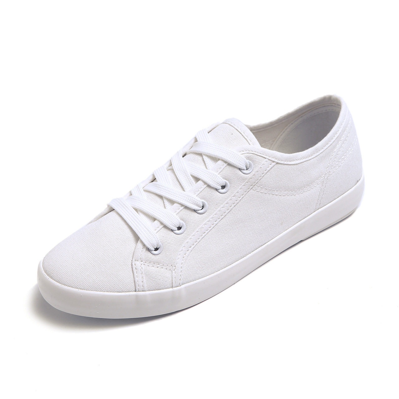 布鞋春季新款纯白色帆布女学生低帮平底小白鞋女潮帆布鞋