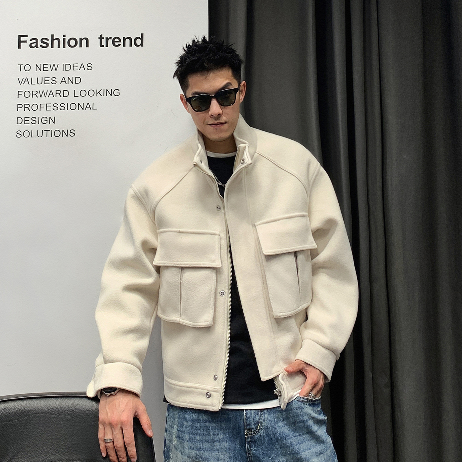 徐太浪毛呢外套男春季高级感痞帅轻熟风美式潮牌高端轻奢工装夹克