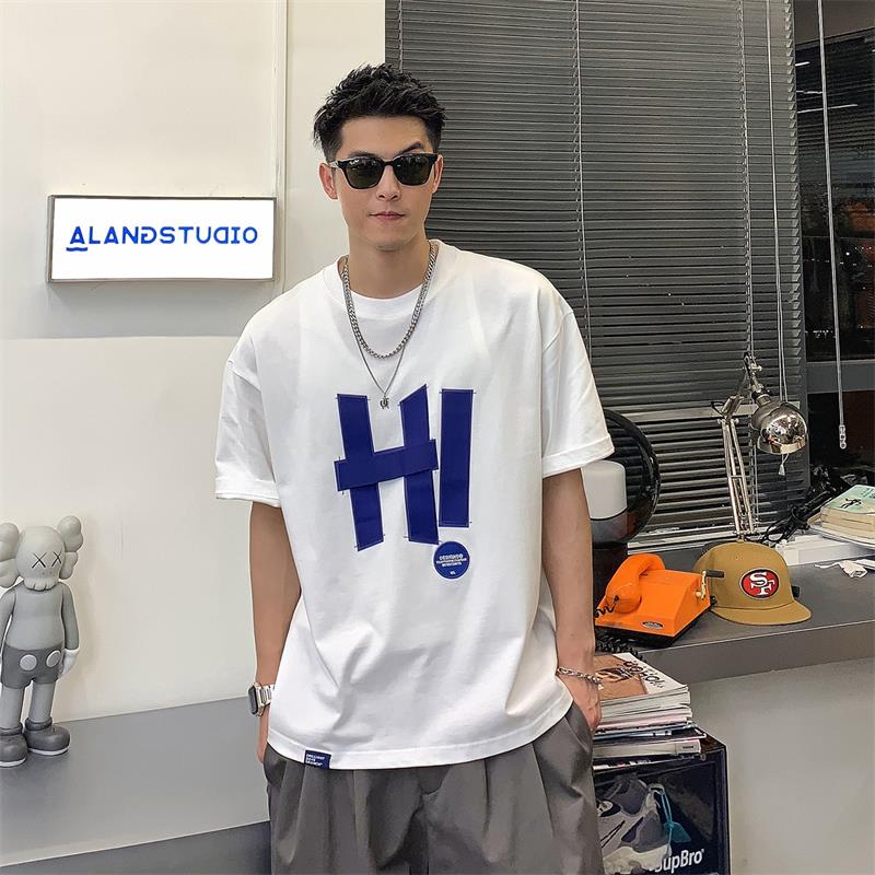 徐太浪字母拼接短袖t恤男ins夏季潮牌潮流宽松衣服重磅纯棉白上衣