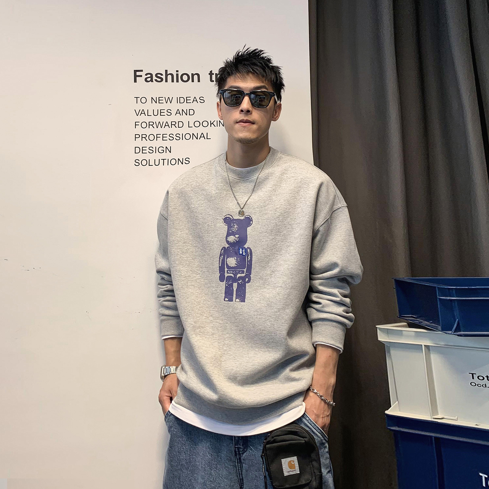 徐太浪美式潮牌暴力熊无帽卫衣男潮ins秋冬加绒长袖痞帅上衣春秋