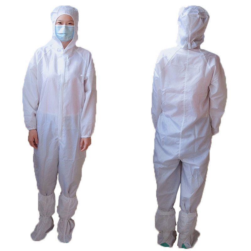防静电连体服连帽带软底无尘工作服蓝色白色防尘防护服
