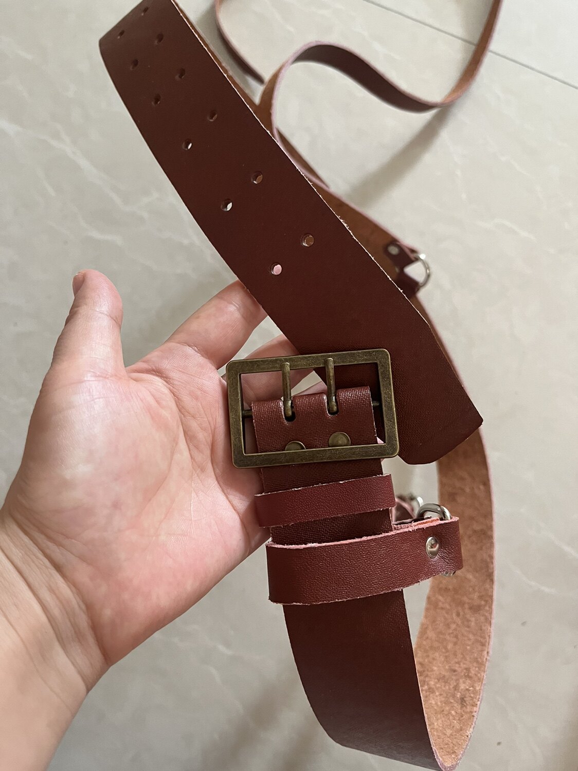 双扣演出道具双针斜跨腰带新四军八路军红军皮带腰带