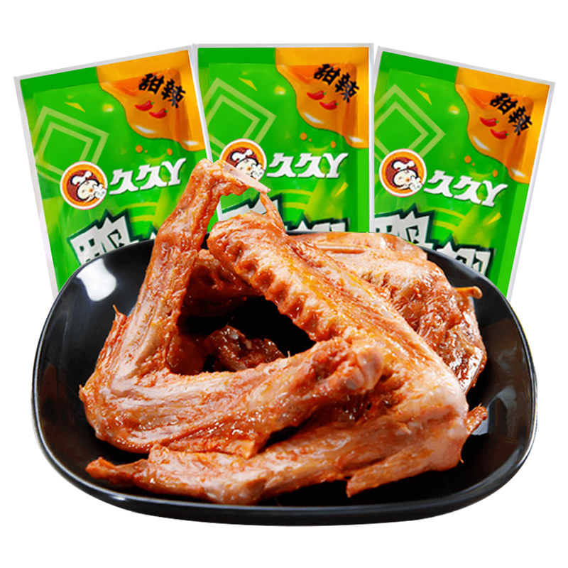 久久甜辣鸭翅500g奥尔良烤翅武汉特产零食品越鸭肉零食
