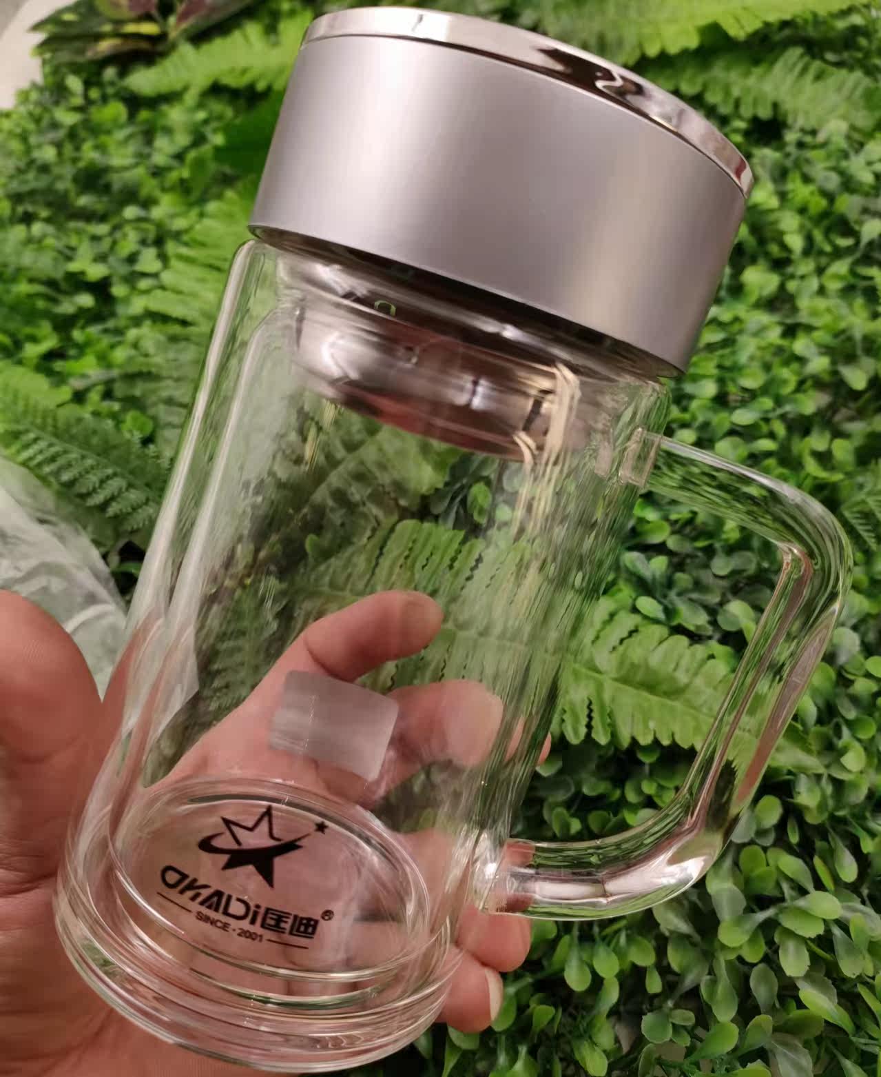 水晶匡迪新款双层办公杯男女用礼品杯带茶隔玻璃杯