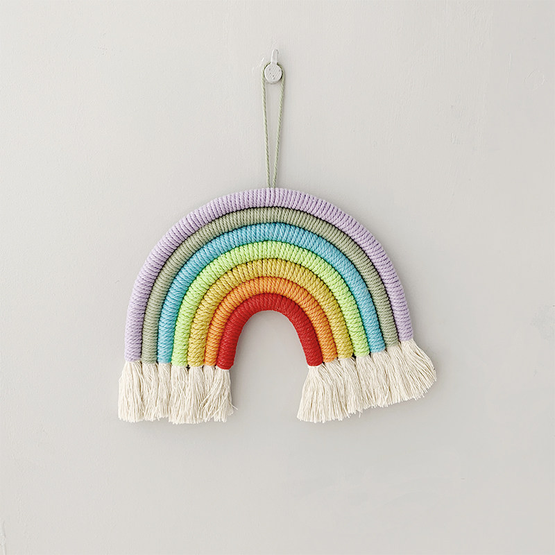 彩虹挂件装饰纯棉线手工编织流苏挂饰北欧家居装饰品