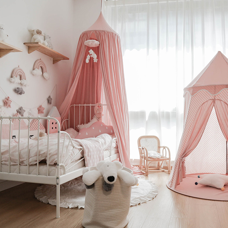 儿童房床圆顶吸顶室内公主房幔简约纯棉挂帐床幔
