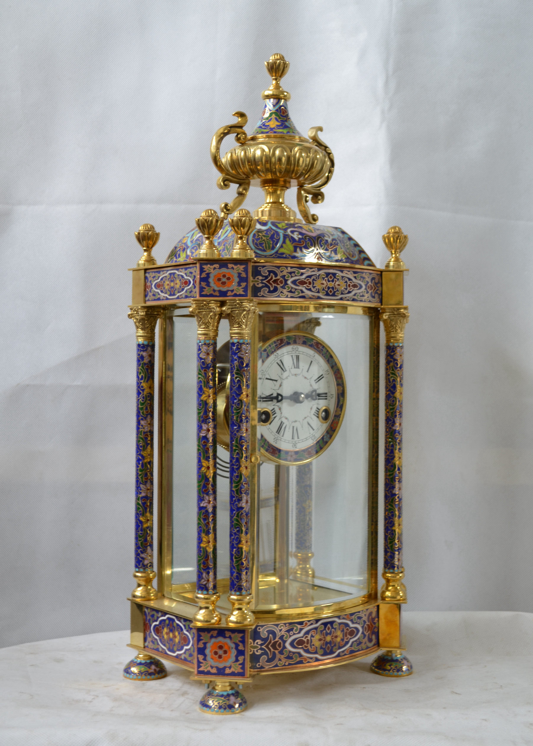 钟表景泰蓝金色珐琅机械座钟欧式家居摆钟复古座钟