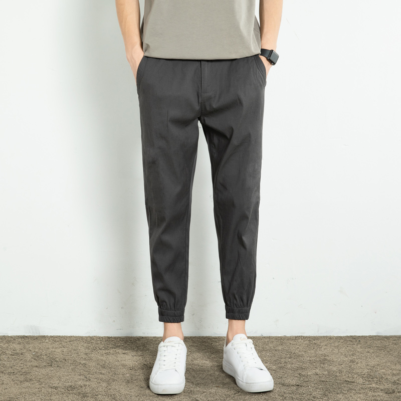 秋冬季款直筒休闲裤男修身小脚束脚裤抽绳韩版潮流加绒加厚裤子男