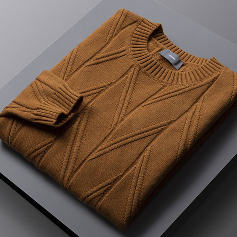 高品质重工工艺麻花纹路卡其色秋冬毛衣毛衫针织衫针织衫