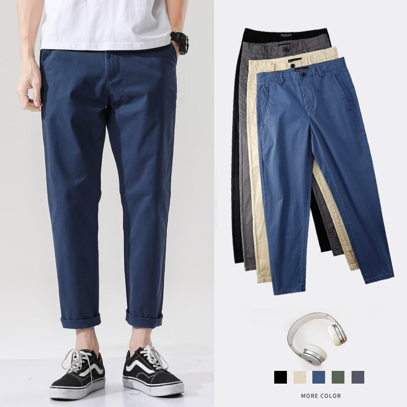 直筒休闲裤男士夏季宽松小脚纯棉弹力韩版潮流百搭春秋九分裤子男