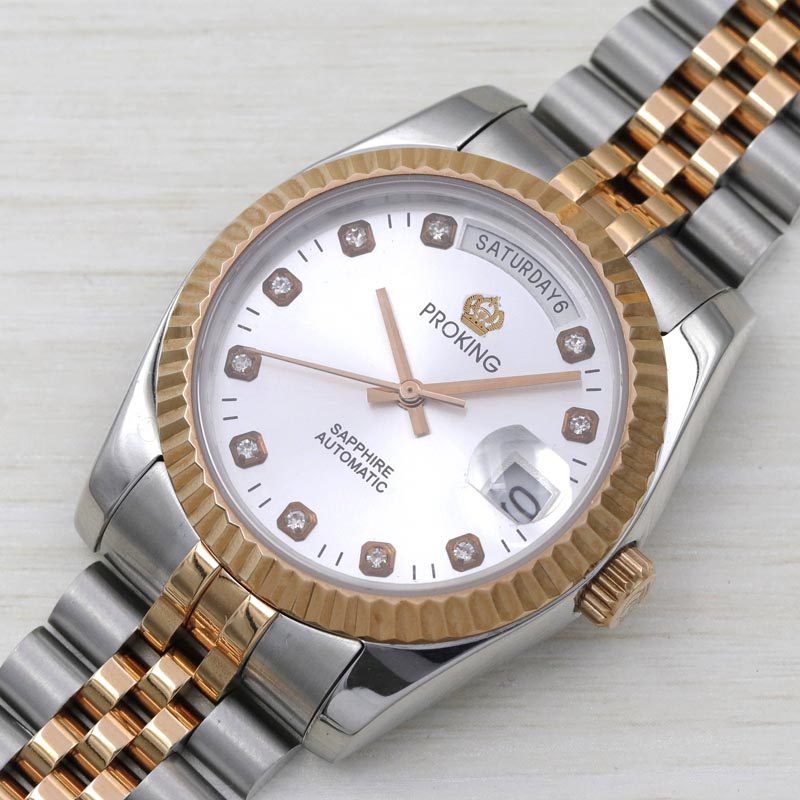 手表皇冠机械表全自动防水镶钻金色新款国产腕表