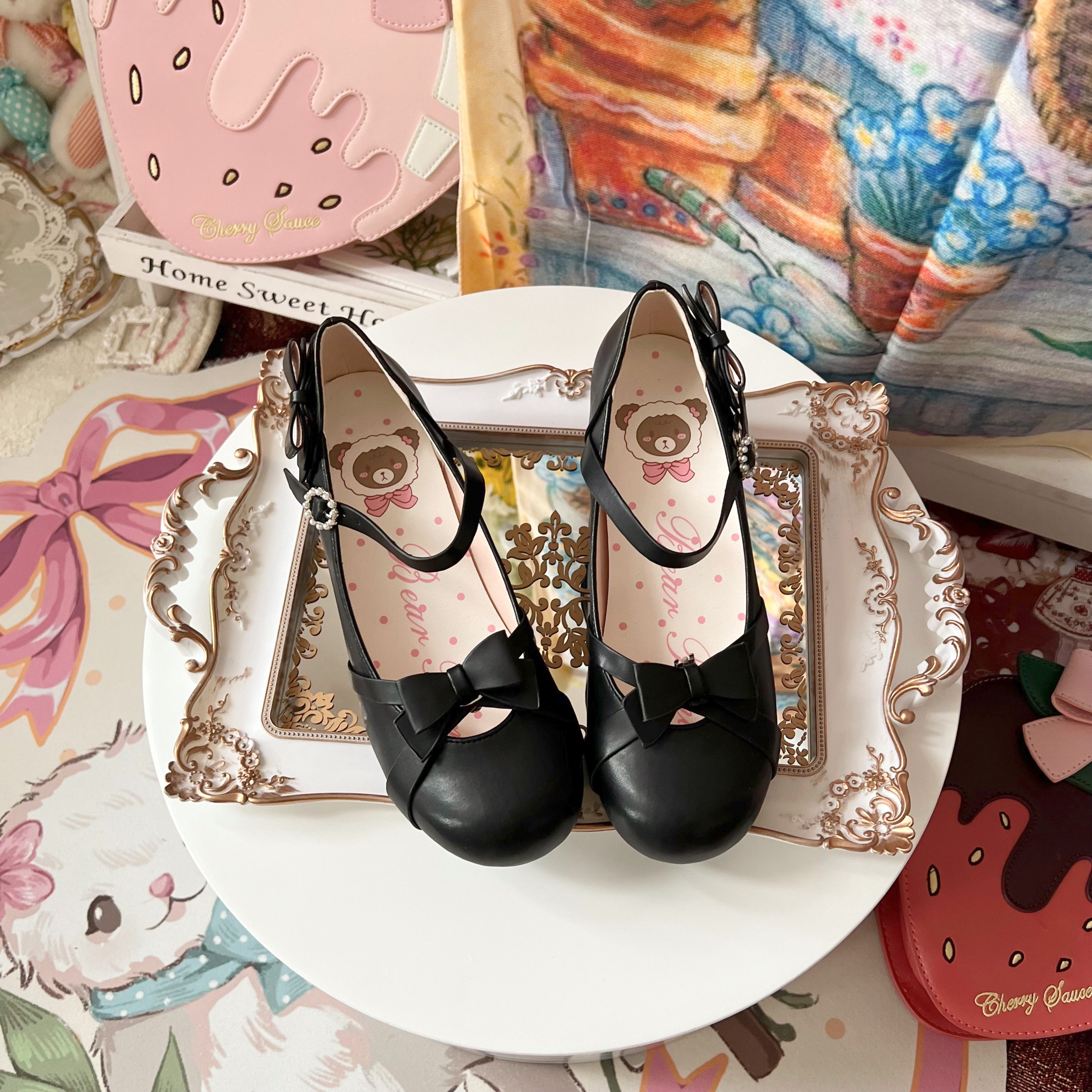 芙妮小姐女款夏季蝴蝶结头中高跟鞋法式优雅lo单鞋