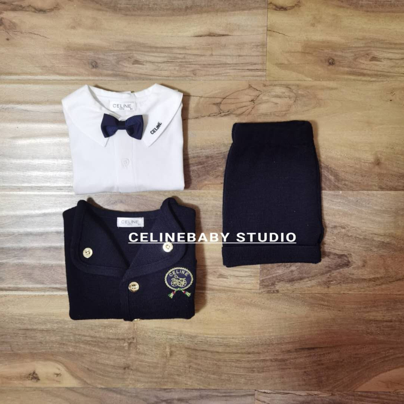 CBS celinebaby日本童装海军JK学院风羊毛衣针织外套短裤入园套装 - 图0