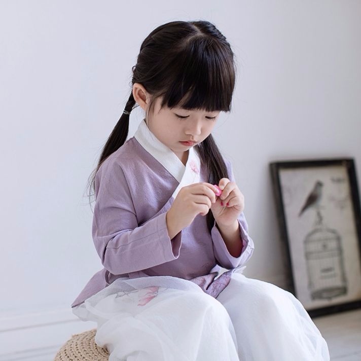 汉服女童春秋宝宝棉麻中国复古民族风唐装亲子母女装儿童古风童装