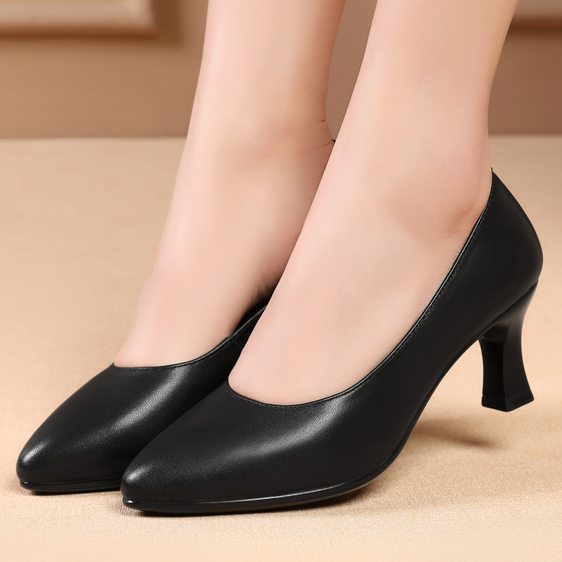 皮鞋工作鞋单皮鞋女士春季上班真皮走秀正装职业单鞋