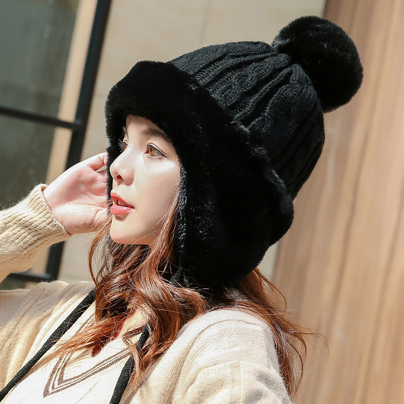 冬天雷锋帽子女士针织加绒毛线帽冬季护耳秋冬东北骑车防风保暖帽