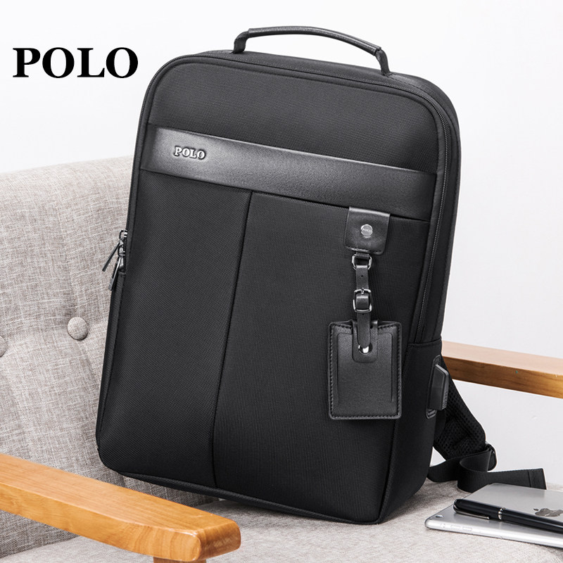 polo双肩包男士简约休闲背包时尚外出商务14寸双肩背包