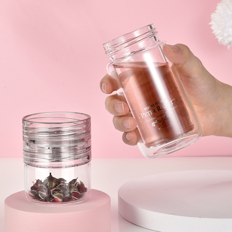peterrabbit比得兔圆形无色透明水杯杯子便携茶杯玻璃杯