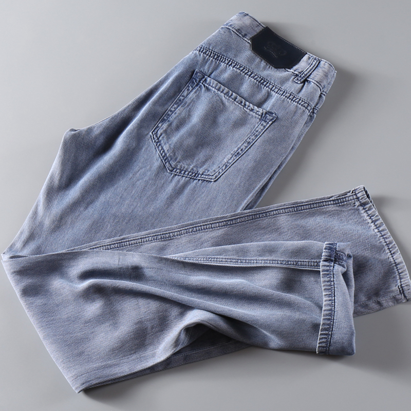 高端夏季水洗柔软天丝牛仔长裤超薄男士休闲宽松莱赛尔赤耳牛仔裤