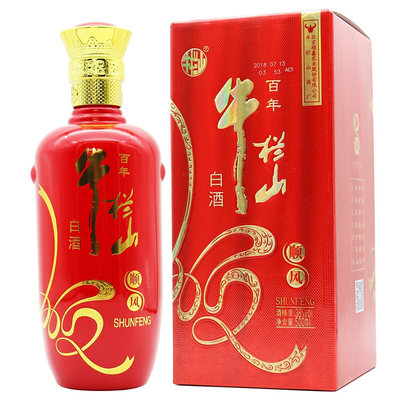 百年牛栏山 白酒 顺风 二锅头 38度 浓香型 500ml