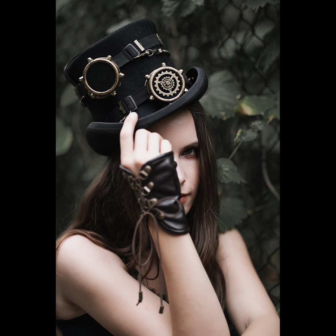 蒸汽大陆 蒸汽朋克 黑色复古纯羊毛齿轮风镜绅士帽高礼帽帽子