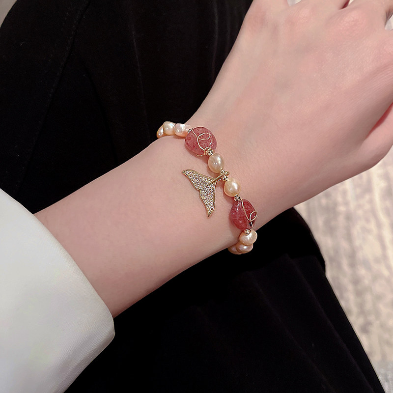 粉色水晶珍珠手链2022年新款高级轻奢手饰小众手链